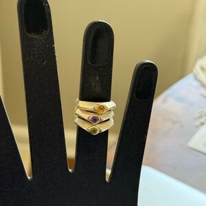 H&T Solow 3 stackable 925 silver silver rings with gemstones, size 6.